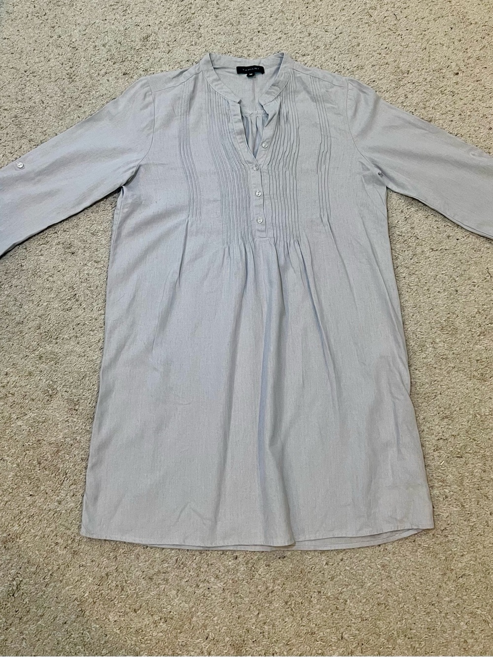 Tahari Light Gray Pintuck Button-Down Dress